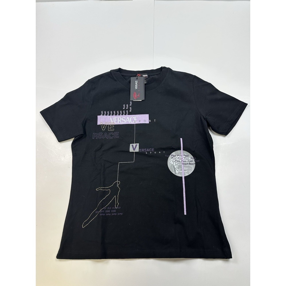 Vintage Versace Sport T Shirt Women 2XL Black Graphic Short Sleeve 2002 Y2K
